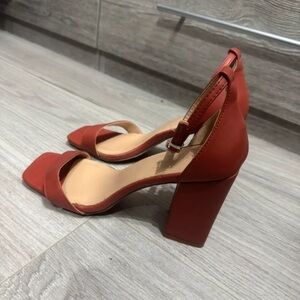 Papaya Red Strappy Block Heels